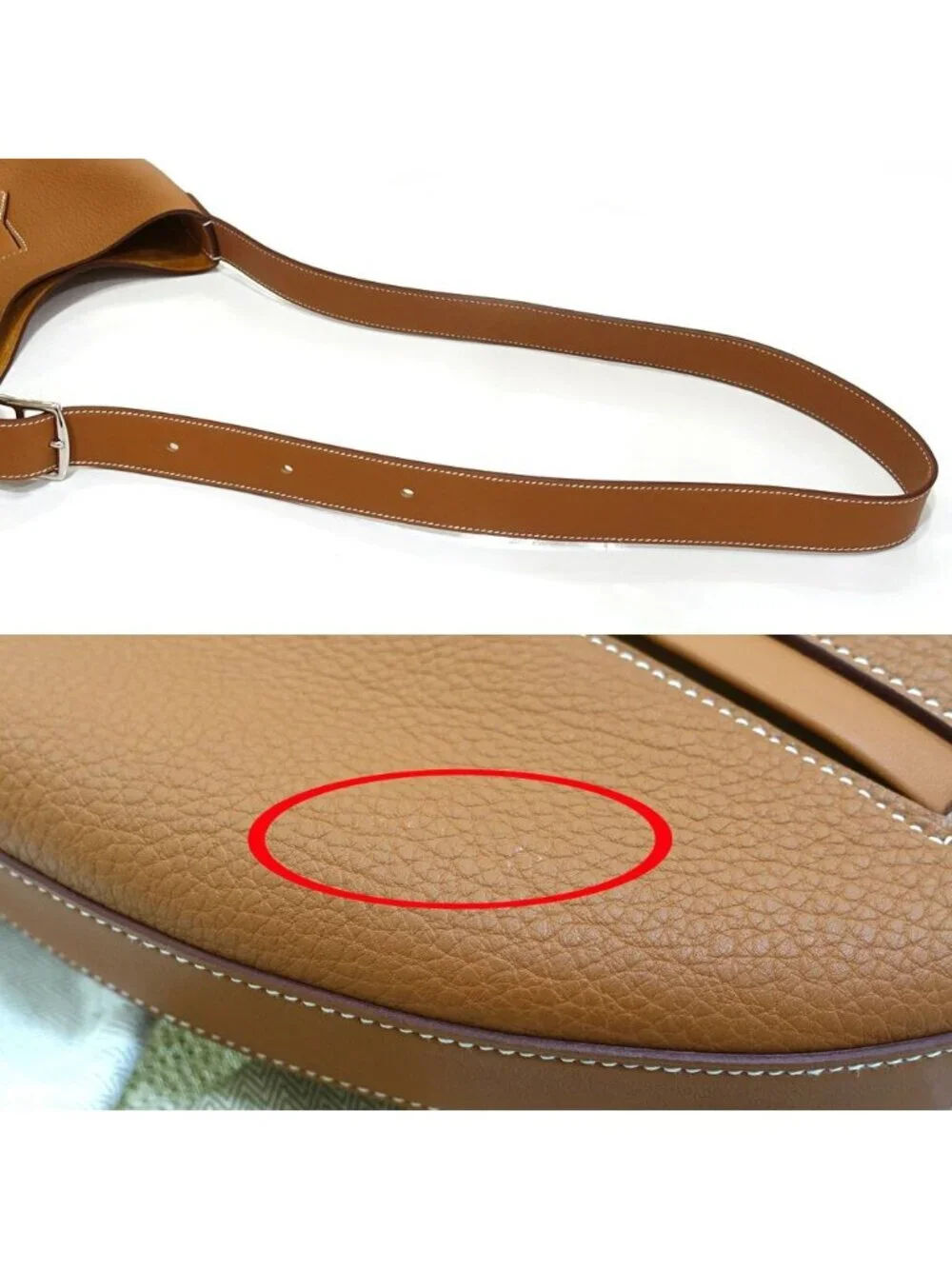Hermes Arson Shoulder Bag Togo Leather Gold White Stitching Brown